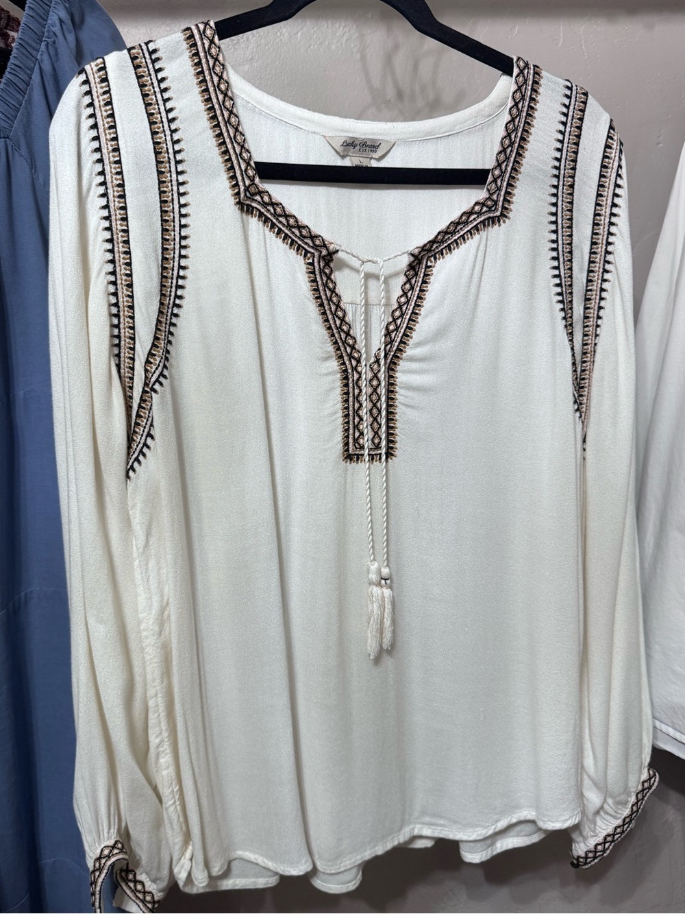 *Update*NEW pics after steaming- Lucky Cream Peasant Tunic with Brown Embroidery